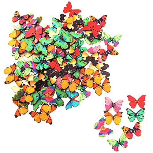 Wooden Buttons Rlecs 100Pcs 2 Holes Multicolor Butterfly Wooden Buttons Handmade Clothing Sewing Scrapbooking Crafts Diy Sewing Buttons #TOP25
