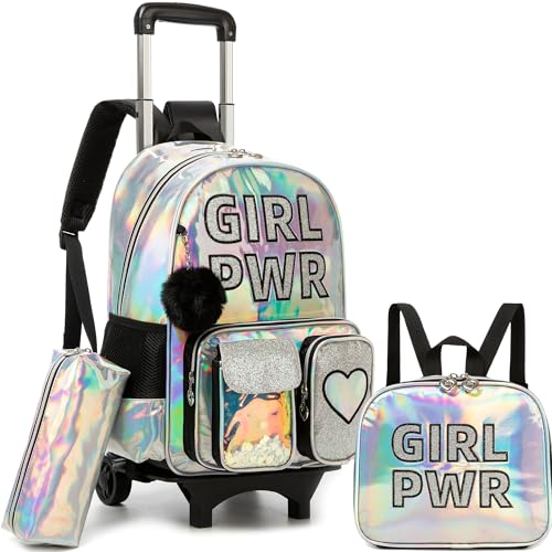 Image of HTgroce Rolling Backpack with Wheel,School Backpack for Kids Girl Roller Schoolbag Wheeled Backpacks Set Carry-on Luggage,Black