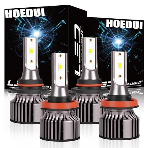 HOEDUI For Toyota Camry 2007-2018 Light Bulbs 500% Brightness High and Low Beam Light Bulbs Plug and Play 6500K Cool White 30000LM Super Bright IP68 Waterproof Superfocused Beam Mode Pack of 4