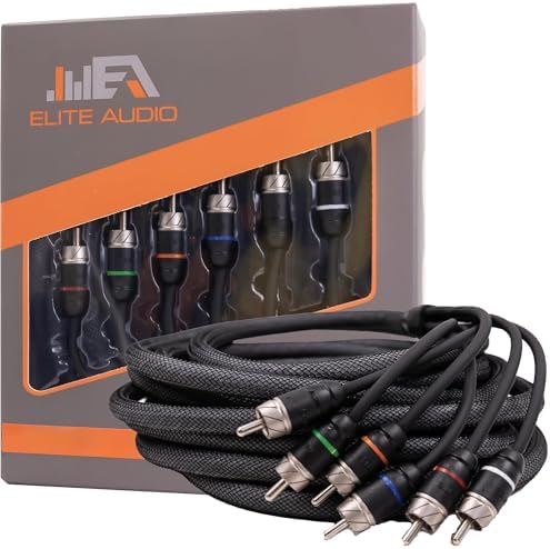 Elite Audio Premium Series 20ft. 6-Channel Car Audio RCA Cable – Double Shielded, Oxygen Free Copper, Noise Reducing Audio Cable for Amplifiers, Subwoofers, Speakers, and Processors – PRM620