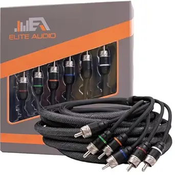 Elite Audio Premium Series 20ft. 6-Channel Car Audio RCA Cable – Double Shielded, Oxygen Free Copper, Noise Reducing Audio Cable for Amplifiers, Subwoofers, Speakers, and Processors – PRM620