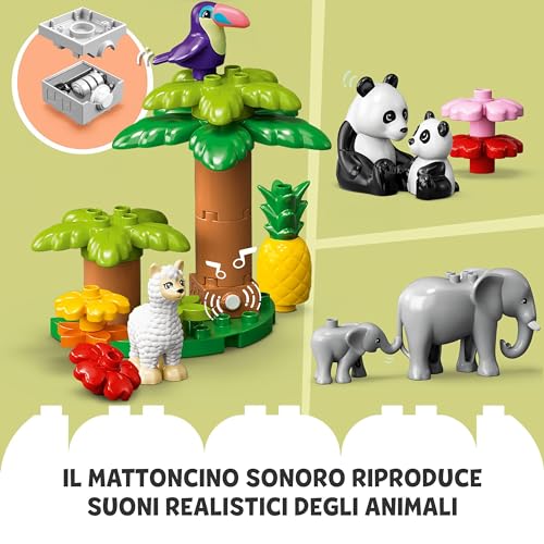 DUPLO Animali del Mondo, Giochi Educativi per Bambini e Bambine con 22 Figure di Animali Giocattolo e Mattoncino con Suoni Realistici, Idee Regalo di Compleanno con Tappetino da Gioco 10975 - Lego - Immagine 6