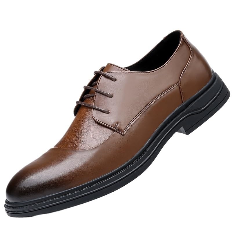 Men's Fashion Oxford Dress Shoes Leather Lace-up Cap Toe Low Top Business Casual Shoes
