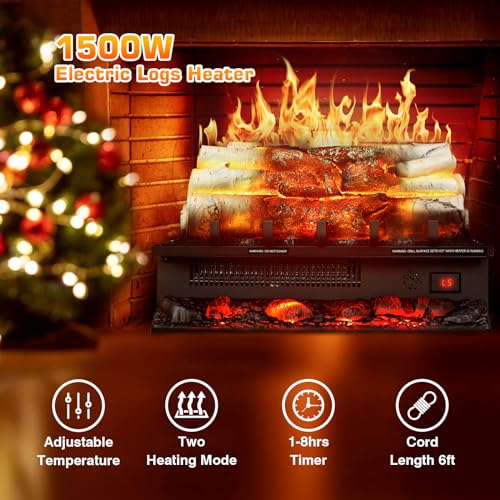 Xbeauty Electric Fireplace Log Set with 8H Timer & Sound Effects, 21-inch Freestanding Heater, Remote Control, 3 Sound Modes, 5 Flame Speed & Brightness, 750W/1500W Dual Heating - Image 7