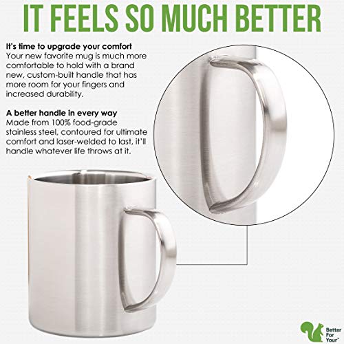 Coffee Mugs Stainless Steel - Premium Wider Handle Double Wall 13.5 Oz 'Rose' & 'Teal' Literal Color Laser Etched Cups For Camping Home Rv Gift Outdoors - Shatterproof Dishwasher Safe (Set Of 2) #TOP1