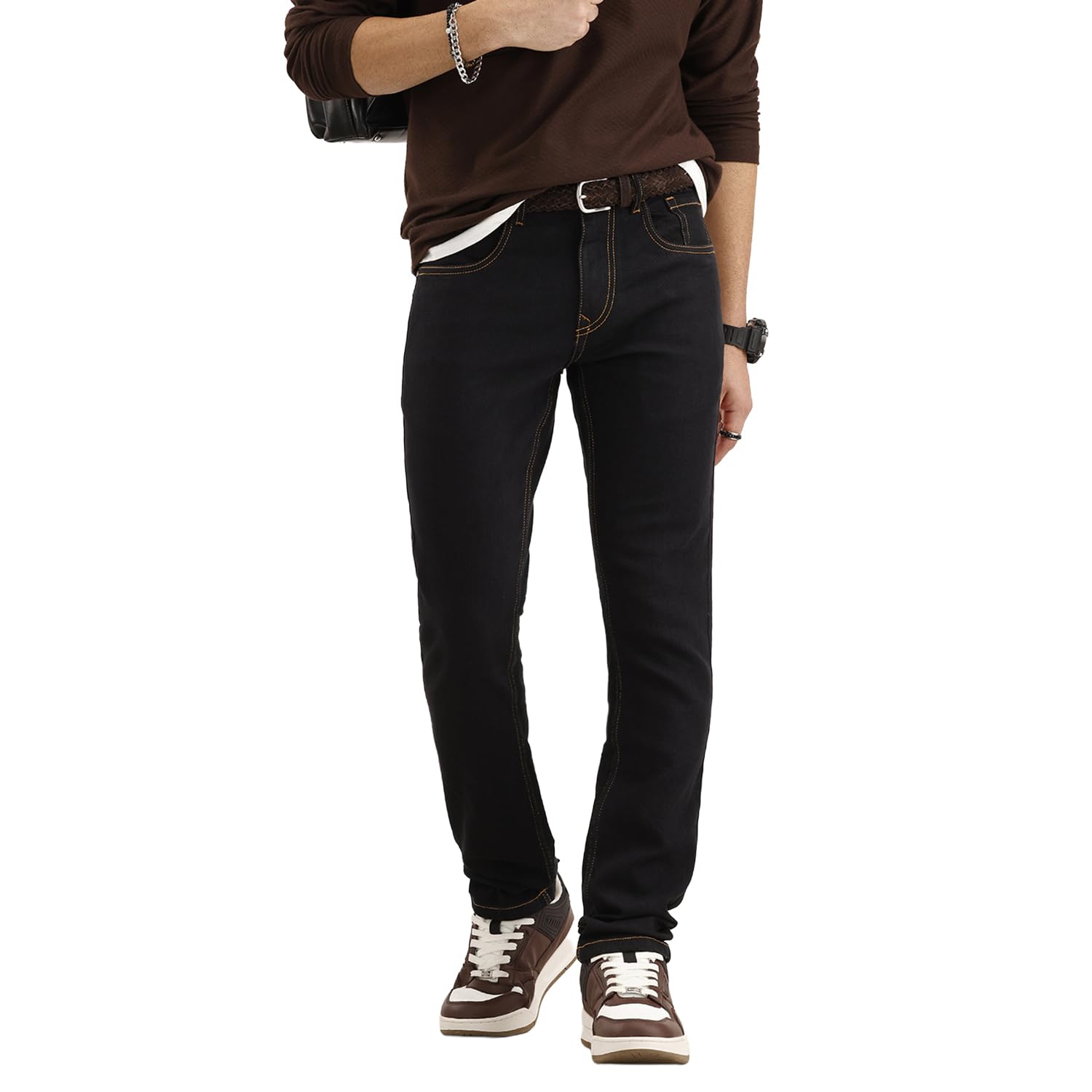 wrogn Men's Slim Fit Black Denim Jeans | Black | 32-picture-16