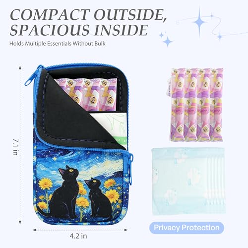 Image of KJQJLY 2 Pack Portable Tampon Organizer Bag Tampon Holder & Storage Case with Zipper for Travel, Discreet Period Bag for Purse, Waterproof Feminine Products Pouch for Women (Cat)