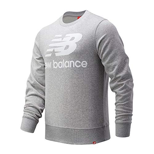New Balance Men's Essentials Stacked Logo Crew Neck Sweatshirt, Athletic Grey 19, M
