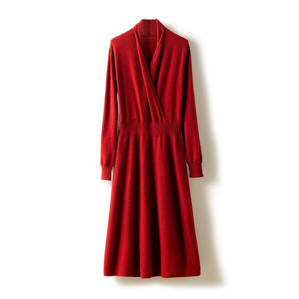 JSEIAJB Womens Cashmere Dress Long Knee Elastic Waist Slim Sweater Pullover Solid Color Cashmee Knitted Sweater Dress
