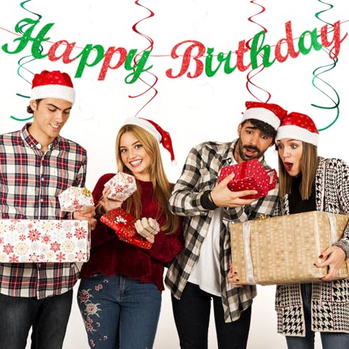 Image of Red White Green Mexican Christmas Birthday Party-Decorations - 21pcs Happy Banner,Paper Lanterns Honeycomb,Tissue Pom Poms Flower Fan,Italian Kids Classroom Hanging Streamers Garland Decor Huglony
