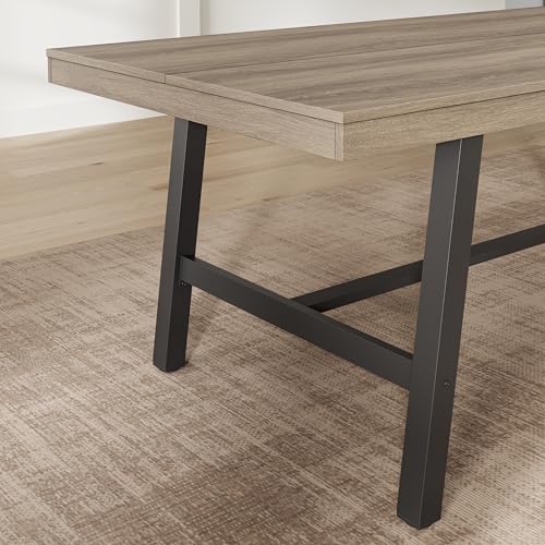 Image of GarveeHome Industrial Dining Table for 6-8 People, 78.7 inch Long Kitchen Table with Sturdy Metal Frame, Rectangular Counter for Dinner, Kitchen, Dining Room (Grey Walnut, 79 inch Non-extendable)