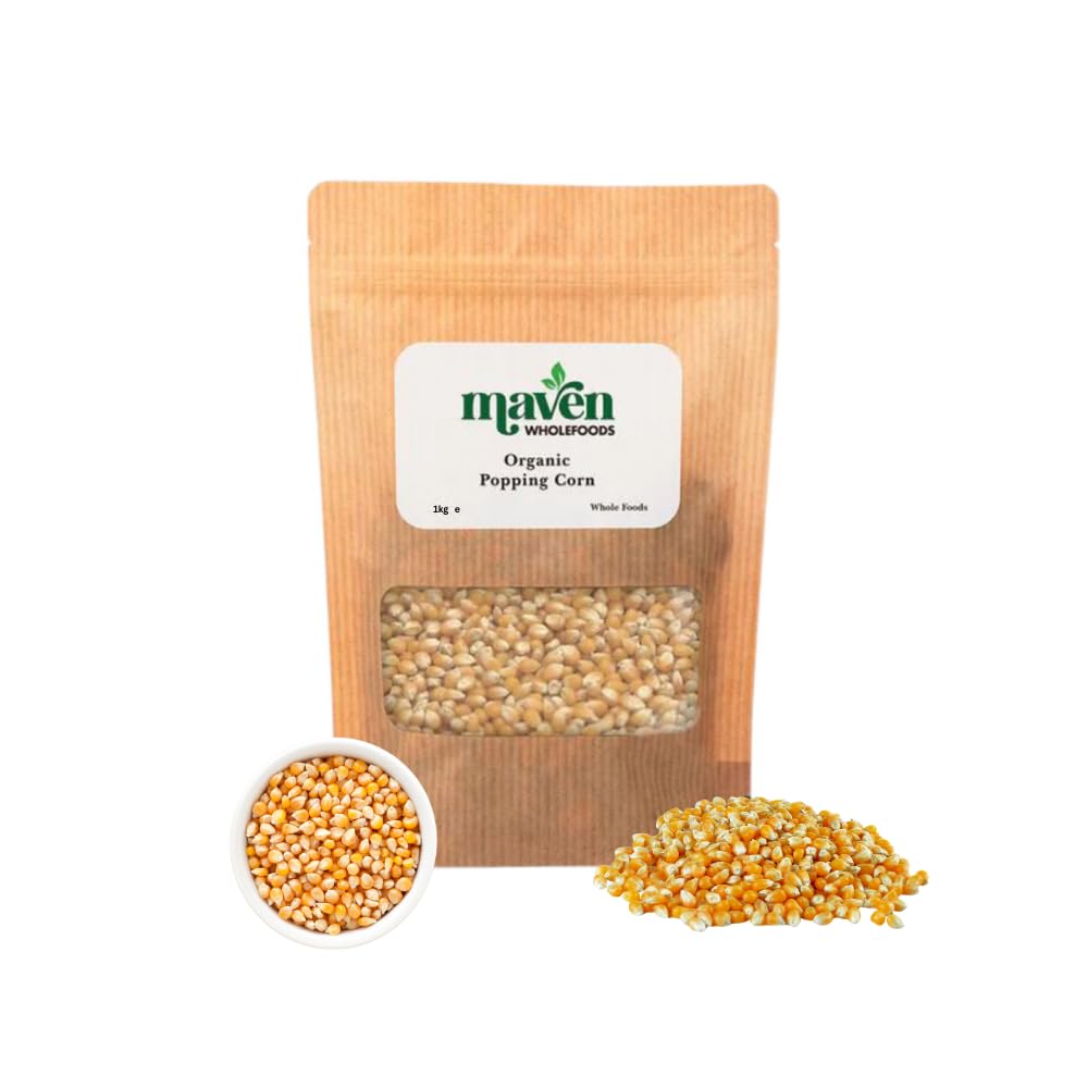 Organic Popping Corn 1kg | GMO Free | High Fibre & Protein | Certified Organic | Healthy Snack | Suitable for Vegetarian & Vegan | Packed Fresh in Resealable Bags