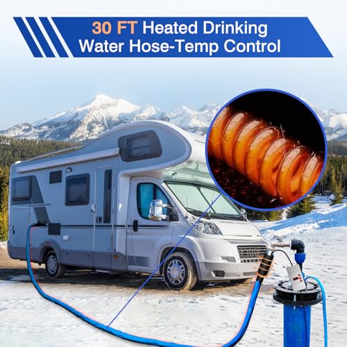 Image of 30FT RV Heated Drinking Water Hose -Temp Control, Features Water Line Freeze Protection Down to -40F /-40C, Electric Heated Water Hose for RV, Garden, Boat