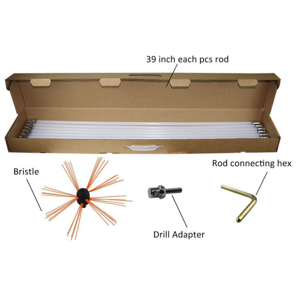 Cepillo de Chimenea, Taladro Eléctrico, Herramientas de Limpieza de Rotación con Varillas Flexibles de Nylon, Kits de Herramientas de Limpieza de Barrido de Cepillo de Chimenea, Multi-tamaño,8m