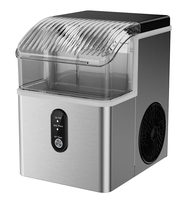 Kismile Nugget Ice Makers Countertop,Portable Ice Machine with Crushed Ice, 35lbs/Day,Self-Cleaning,One-Click Operation for Home Use(Stainless Steel Silver)