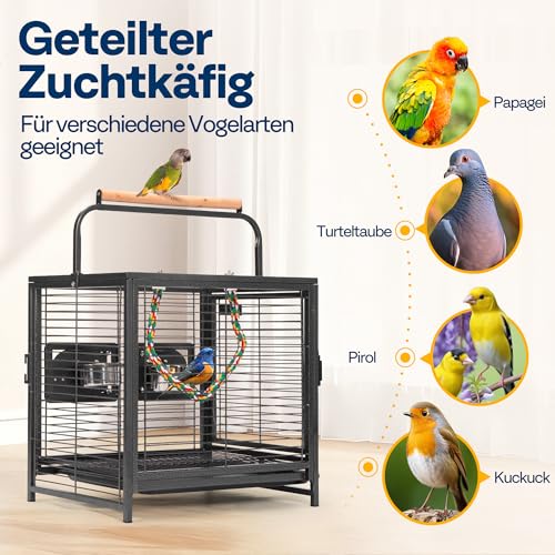 VIVOHOME 48cm Vogelkäfig für Papageien Klein mit Handgriff, Schwarz
