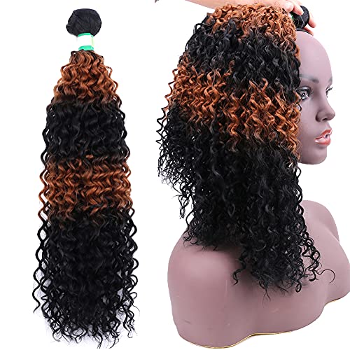 Afro Kinky Curly Synthetic Hair Bundles 4 Pieces Fiber Hair Weave Extensions Color Brown Ombre Hair Bundles High Temperature Heat Resistant Fiber 20 20 22 22 Inches Mixed (T1/30/1/30#)