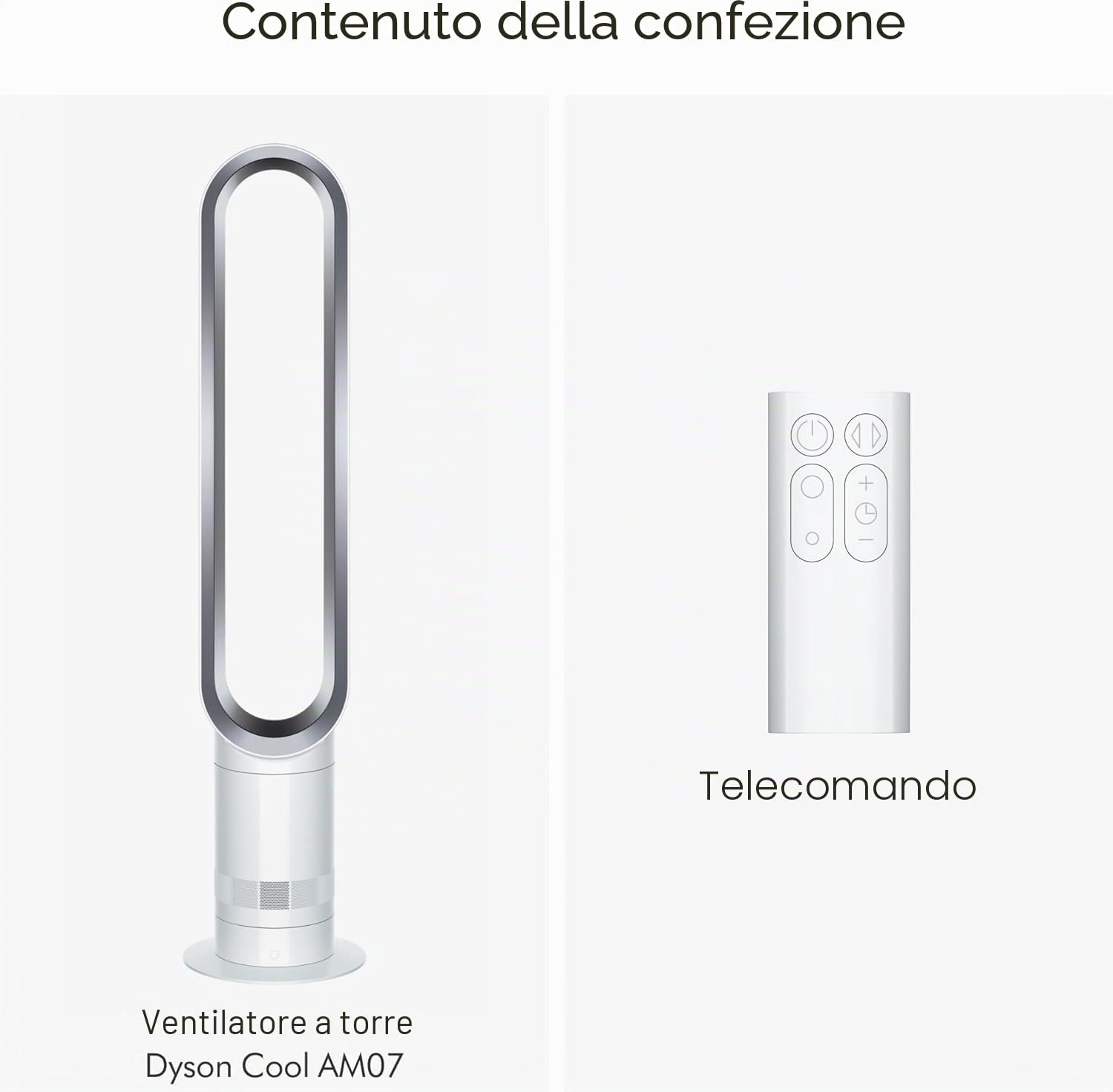 Dyson Cool AM07 - Ventilatore con telecomando, 100 cm, timer 9h, ventilatore a torre silenzioso bianco/argento, risparmio energetico, ventilatore da tavolo per camera da letto, livello di rumore 48 db