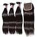 Unice Hair 10A Peruvian Straight Hair 3 Bundles 18 20 22 inch with 4x4 Free Part Lace Closure 16 Inch, 100% Unprocessed Human hair Weave and Closure