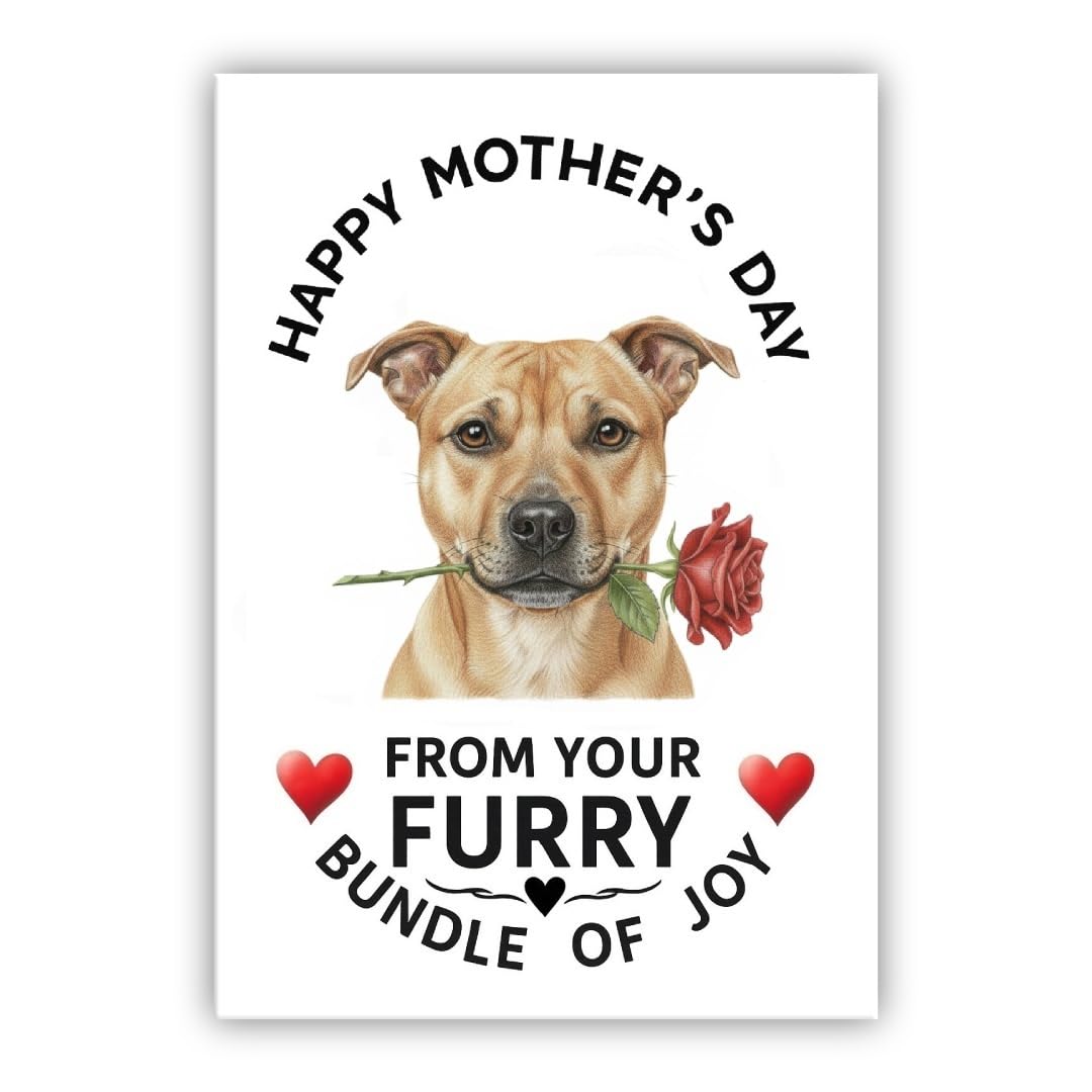 Mother’s Day Dog Card – Pet Mothers Day Greeting Card from the Dog - “Happy Mother’s Day” - Many Breeds Available (• Staffordshire Bull Terrier fawn – Staff terrier - Staffy)