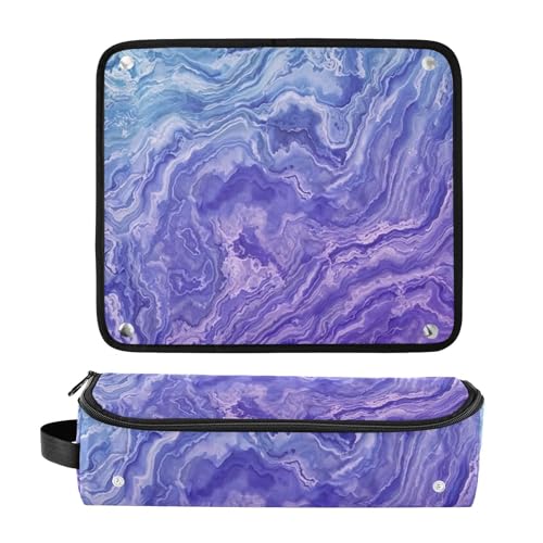 Organizador para herramientas de cabello 2 en 1 con tapete resistente al calor y estuche de viaje de doble capa para planchas, alisadores y rizadores de cabello, bolsa de viaje con diseño marmoleado índigo miniatura 3