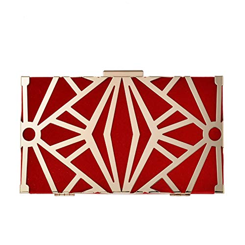 Uborse Women Clutch Bag Velvet Purse Metal Vintage Evening Bag Hollow Wedding Party Handbag Red #TOP7