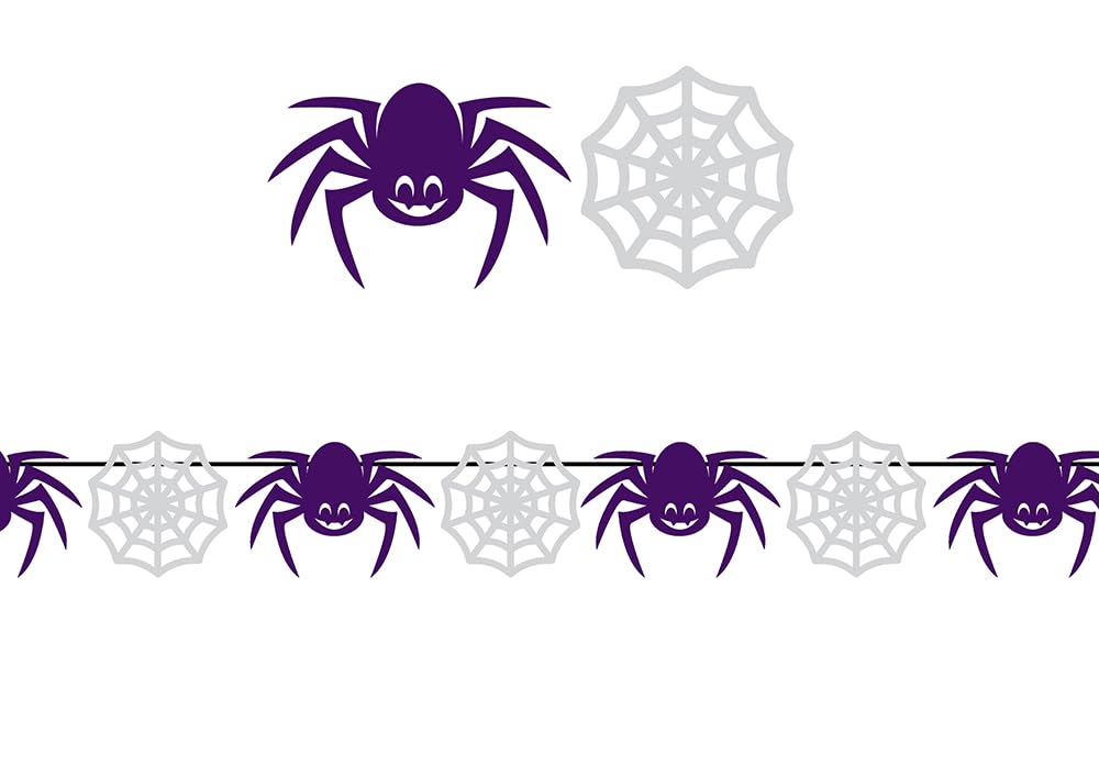 FIESTAS GUIRCA | Spider and Cobweb Garland (300 cm) - Halloween and Fancy Dress Party Decoration - Ideal for Spooky Atmosphere in Celebrations - Black and White