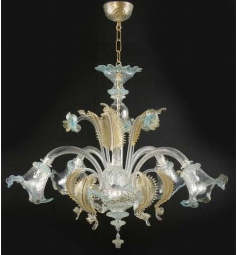 Ca' Venier Murano Glass Chandelier Hand Made Classic Blue Gold