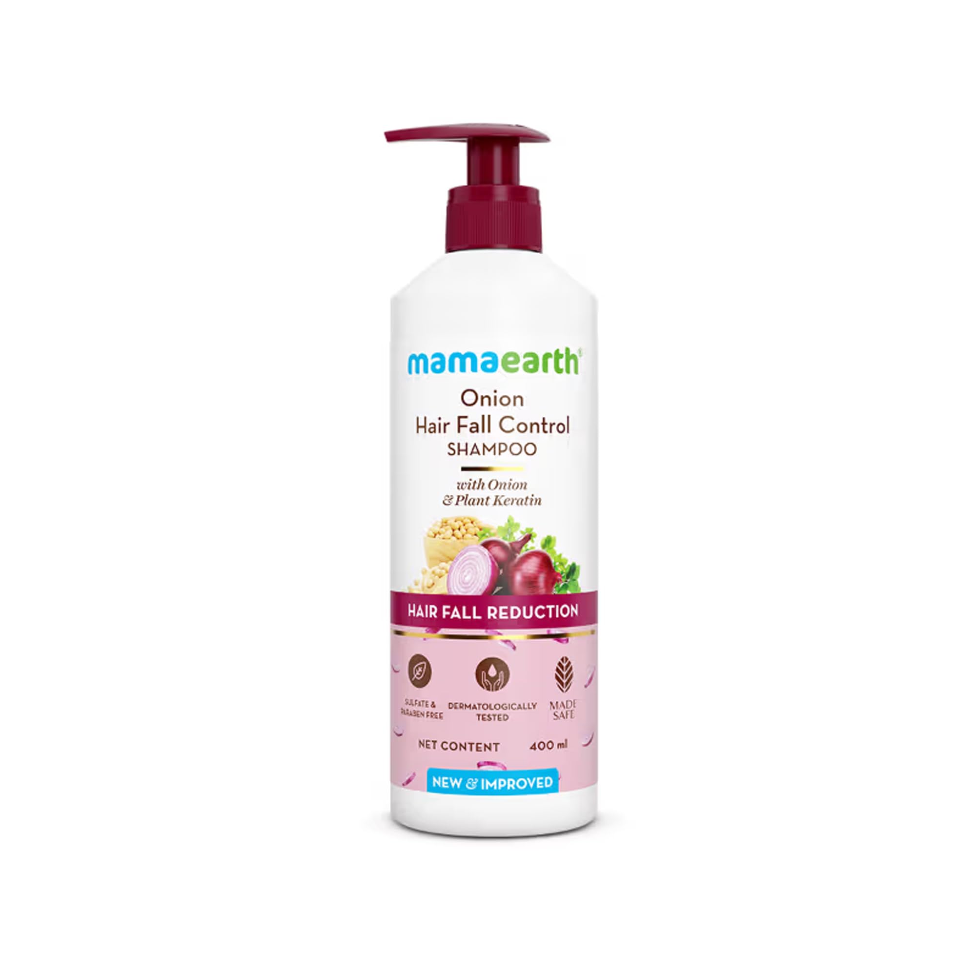 Mamaearth Onion Shampoo for Hair Growth and Hair Fall Control with Onion and Plant Keratin | Reduces Hair Fall | Strengthens & Smoothens Hair | For Men & Women | 400ml