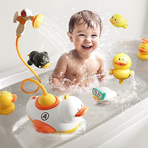 Image of iPlay, iLearn Duck Bath Toys for Toddlers 1-3, Baby Electric Bathtub Water Spray Toy, Infant Fun Bath Time W/ 4 Shower Head Wind up Swimming Duck, Babies Gift 12 18 Month 1 2 3 4 Year Old Kid Boy Girl