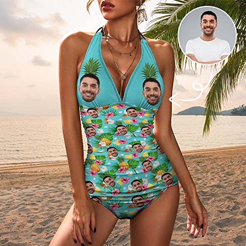 Personalized Face Women Two Piece Swimsuits Custom Face Halter Deep V-Neck Bikini Sets Bathing Suits Swimwear Swimsuit Gift2