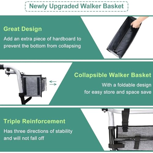 Panier de marcheur de grande capacité lavable et pliable pour déambulateur - 5