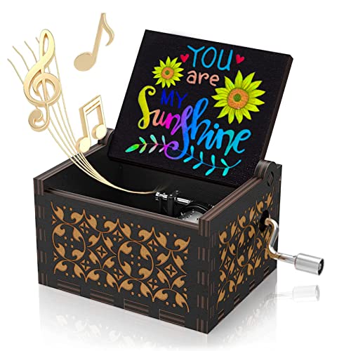 LanMa You are My Sunshine Music Boxes Valentines Day Gifts for Girlfriend Wooden Hand Crank Music Box for Romantic Anniversary Birthday Gift