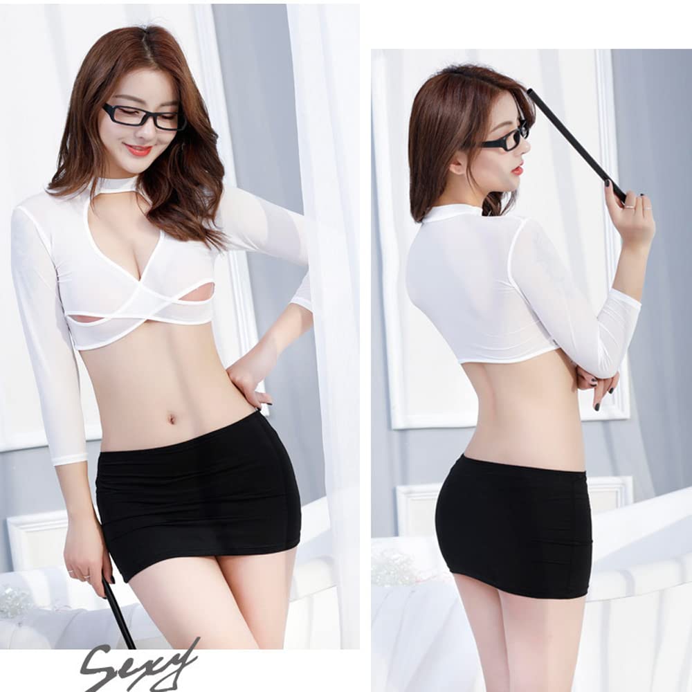 SINGUYUN Women's Office Secretary Uniform Sexy Teacher Costume Cosplay Lingerie With Socks (1012White)