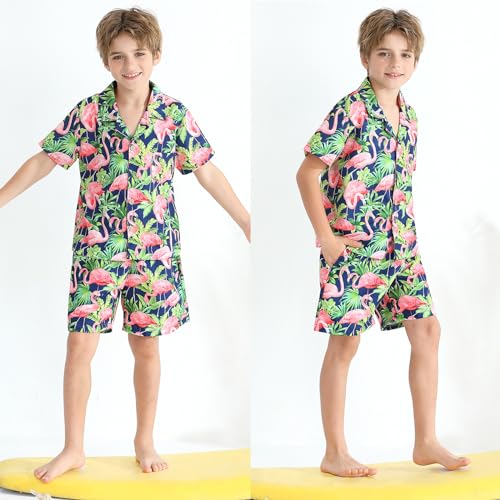 Image of Weixinbuy Boys Summer Outfits Short Sleeve Hawaiian Shirt and Shorts Vacation Set for Kids Summer Clothes Set