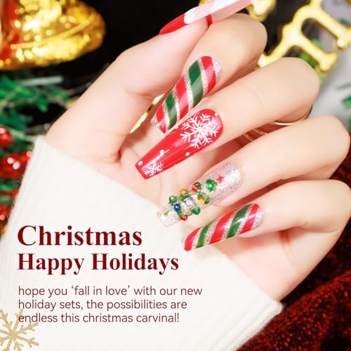 MIZHSE Gel Nail Polish Set, 6 Colors Sparkle Green Glitter Gold Silver Gel Polish Dark Green Dark Red Gel Polish Kits Soak Off Nail Art Manicure Home New Year Christmas Day Gifts for Ladies — view 4