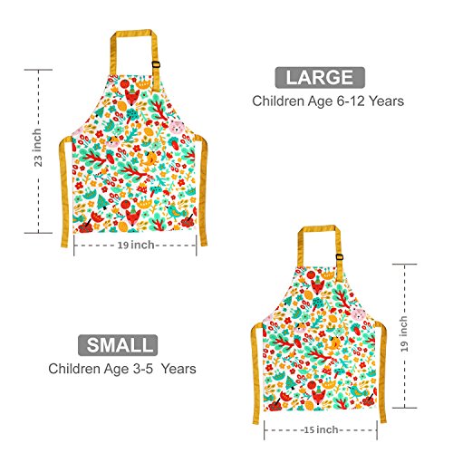 Children Aprons, Pure Cotton Canvas Kids Aprons With Adjustable Neck Strap And Pocket Animal Print Child Chef Aprons For Boys And Girls Cooking Baking Painting Aprons In 2 Sizes (White 1, S) #TOP3