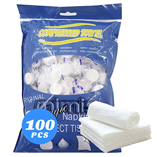Mini Compressed Towel, Disposable Face Compressed Towels, Soft Compressed Hand Wipe, Portable Compressed Coin Tissue for Travel/Home/Outdoor Activities (100 Pieces)