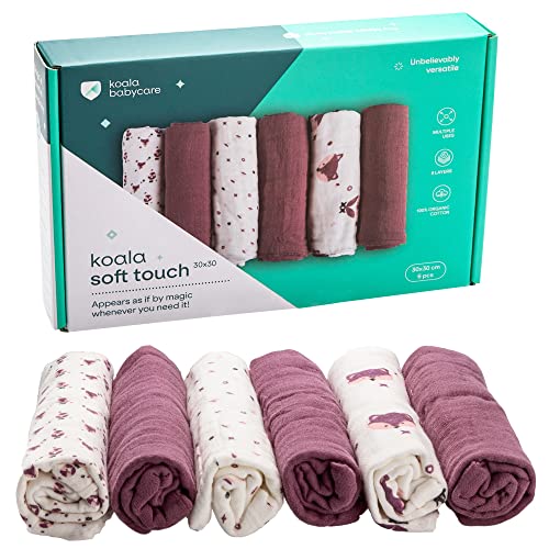 KOALA BABYCARE - Muselinas Bebe Algodon 30x30 - Paquete con 6 Unidades - Muselinas de algodón para recién Nacidos bebés - Violeta