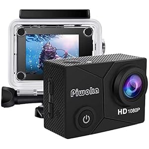 Piwoka Action Cam 1080P/12MP, 30M Impermeabile Fotocamera Subacquea con Schermo 2 Pollici,140° Grandangolare Sports Cam con Accessori Kit (Nero)