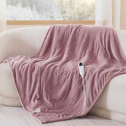 Image of Bedsure Heated Blanket Throw Blanket - Fast Heating Electric Blanket, Soft Flannel Throw with 6 Time Settings(Up to 10H), 6 Heating Settings, Warm Gifts for Grandma & Grandpa & Seniors (50 inchx60 inch, Pink)