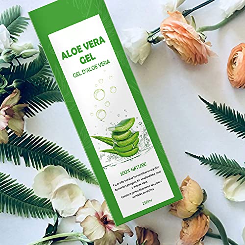 Aloe Vera Gel 100% Pur - für Gesicht Haare Körper - Natürliche, Beruhigende und Pflegende Feuchtigkeitscreme After Sun - Ideal Naturkosmetik für Trockene, Strapazierte Haut & Sonnenbrand - 250ml