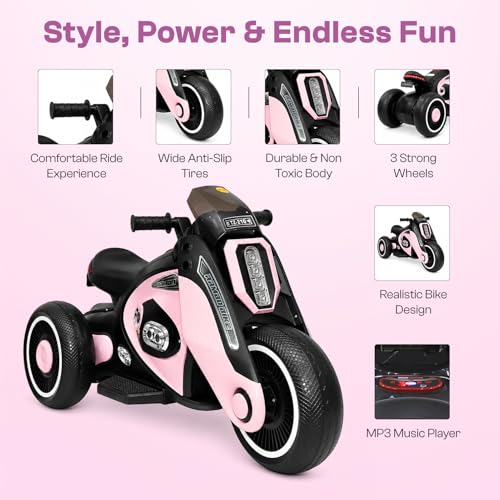 Image of Toyzone Rambo Electric Bike - Pink | 12V Rechargeable Bike for Kids with 4.5Ah Battery | LED Lights, Music, MP3 | Smooth Acceleration | 6M Battery Warranty | for Big Kids Age 4-12 Years, Up to 35kg