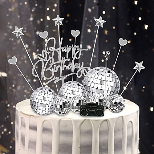 23Pcs Disco Ball Cake Toppers 70'S Disco Theme Cake Decoration Set With Dj Bling Silver Mirror Balls Centerpiece And Mini Microphone Radio Toy Decor For Women Men 1970S Dance Birthday Party Supplies #TOP3