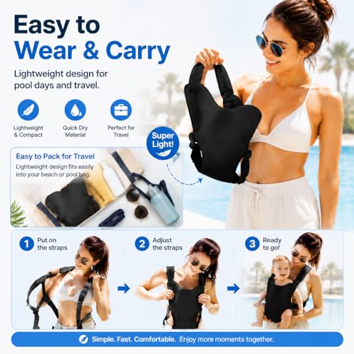 Water Baby Carrier for Swimming, Ergonomic Waterproof Infant Chest Holder for Newborn Toddlers with Adjustable Straps, Lightweight Neoprene Baby Sling for Pool Beach Bath (Grey)