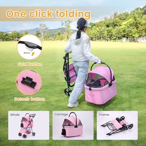 Carrinho de passeio para animais de estimação, 4 rodas para cães e gatos médios/pequenos, carrinho d