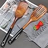 2 Pcs Wooden Spatula Set for Cooking Non Toxic Teak Kitchen Utensils Slotted Pancake Turner Flat Wood Wok Spatulas Bamboo Spoon for Cooking Utensil Set Spurtle Scraper Black Fish Egg Flipper Spatula #3