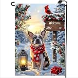 Boston Terrier Merry Christmas Garden Flag 12x18 Double Sided for Outside
