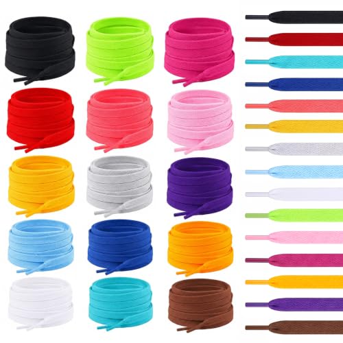 ISUSSER 15 Pairs 45" Flat Coloured Athletic Shoe Laces for