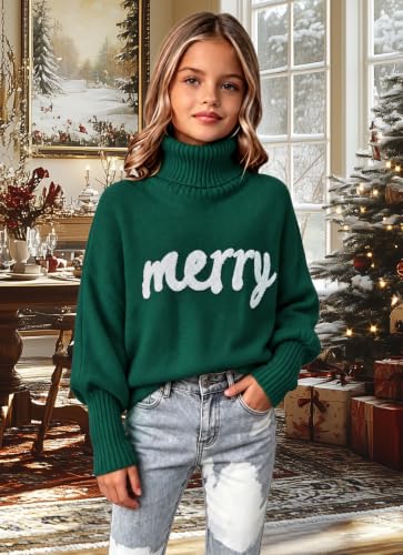 Girls Christmas Sweater Turtleneck Long Sleeve Merry Jolly Knit Pullover - image 4